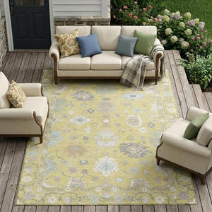9 X 12 Wheat Ivory Oriental Polyester Area Rug Washable for Patio or Living Room