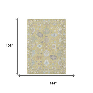 9 X 12 Wheat Ivory Oriental Polyester Area Rug Washable for Patio or Living Room