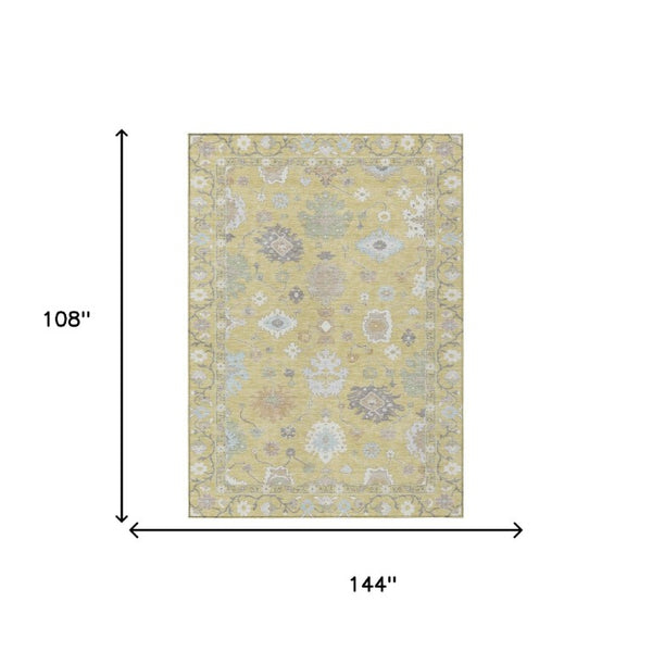 9 X 12 Wheat Ivory Oriental Polyester Area Rug Washable for Patio or Living Room