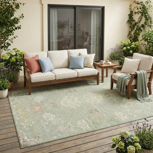 5 X 8 Oriental Polyester Area Rug Washable Indoor Outdoor Stain Resistant Green