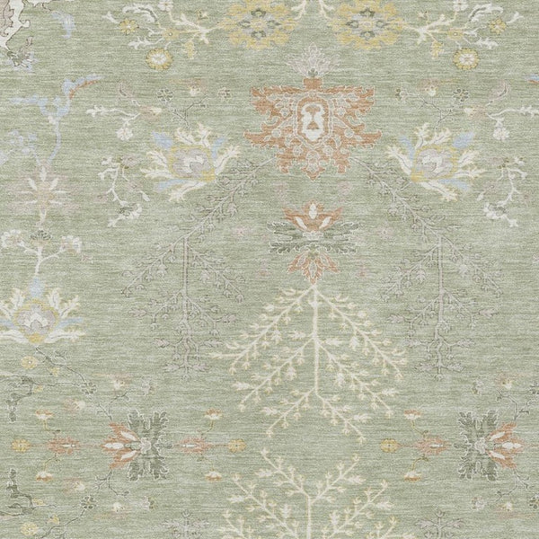5 X 8 Oriental Polyester Area Rug Washable Indoor Outdoor Stain Resistant Green