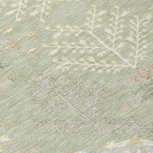 5 X 8 Oriental Polyester Area Rug Washable Indoor Outdoor Stain Resistant Green