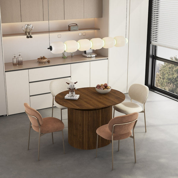 English Elm Extendable Wood Console Dining Table Seats Ten Open Leg Design for Home or Office Brown W1321S00056