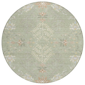 HomeRoots 8 Foot Round Oriental Polyester Area Rug for Patio Porch or High Traffic Indoor Spaces 736128