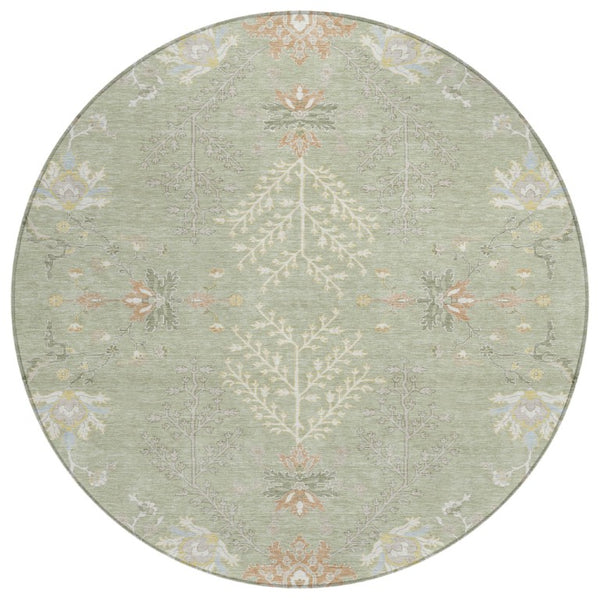 HomeRoots 8 Foot Round Oriental Polyester Area Rug for Patio Porch or High Traffic Indoor Spaces 736128