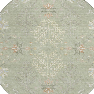8 Foot Round Oriental Polyester Area Rug for Patio Porch or High Traffic Indoor Spaces