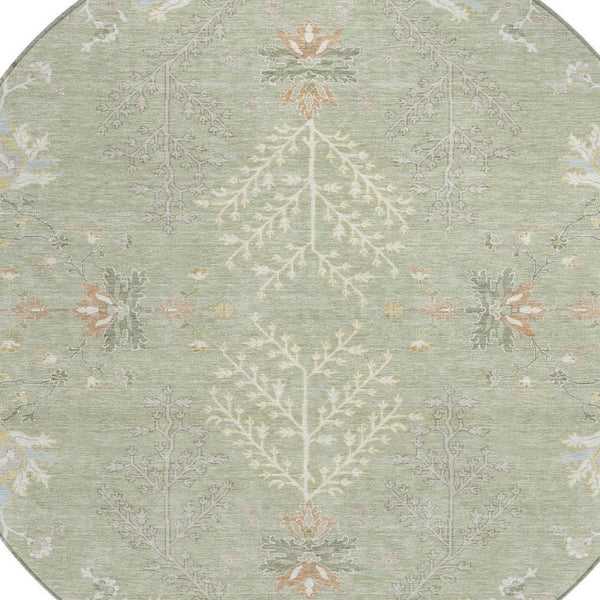 8 Foot Round Oriental Polyester Area Rug for Patio Porch or High Traffic Indoor Spaces