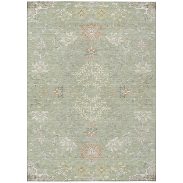 HomeRoots 8 X 10 Oriental Polyester Area Rug Washable Stain Resistant Indoor Outdoor Green 736129