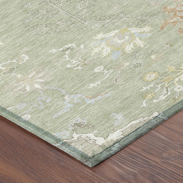 8 X 10 Oriental Polyester Area Rug Washable Stain Resistant Indoor Outdoor Green
