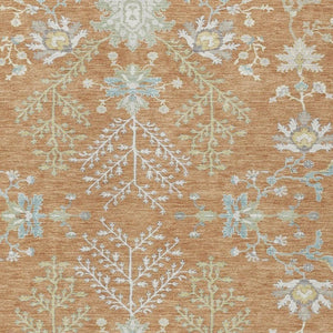 5 X 8 Copper Ivory Oriental Polyester Area Rug Stain Resistant Indoor Outdoor