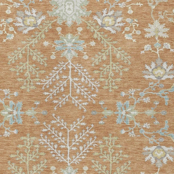 5 X 8 Copper Ivory Oriental Polyester Area Rug Stain Resistant Indoor Outdoor