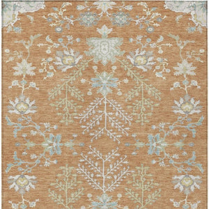 5 X 8 Copper Ivory Oriental Polyester Area Rug Stain Resistant Indoor Outdoor
