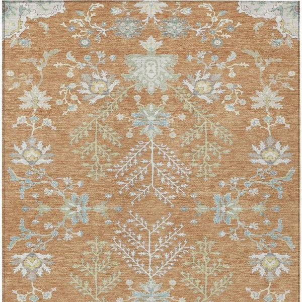 5 X 8 Copper Ivory Oriental Polyester Area Rug Stain Resistant Indoor Outdoor