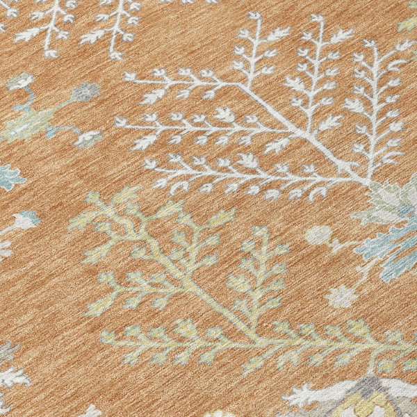 5 X 8 Copper Ivory Oriental Polyester Area Rug Stain Resistant Indoor Outdoor