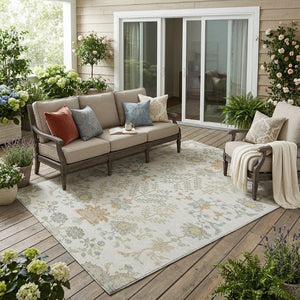5x8 Ivory Beige Oriental Polyester Area Rug Washable Stain Resistant Indoor Outdoor