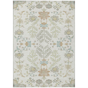 HomeRoots 5x8 Ivory Beige Oriental Polyester Area Rug Washable Stain Resistant Indoor Outdoor 736139