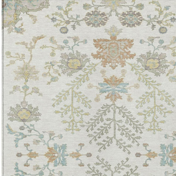 5x8 Ivory Beige Oriental Polyester Area Rug Washable Stain Resistant Indoor Outdoor