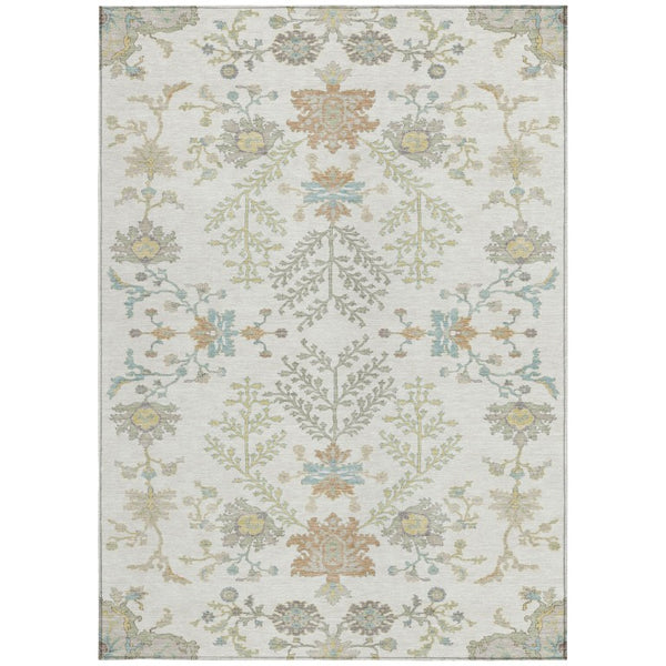 5x8 Ivory Beige Oriental Polyester Area Rug Washable Stain Resistant Indoor Outdoor