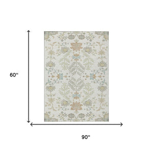 5x8 Ivory Beige Oriental Polyester Area Rug Washable Stain Resistant Indoor Outdoor