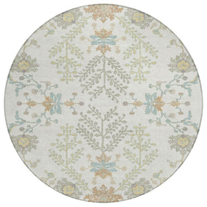 HomeRoots 8 Ft Round Oriental Polyester Area Rug Washable Stain Resistant for Indoor Outdoor Use 736140