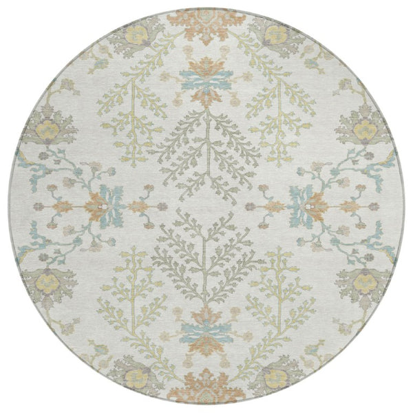 HomeRoots 8 Ft Round Oriental Polyester Area Rug Washable Stain Resistant for Indoor Outdoor Use 736140