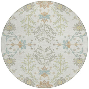 8 Ft Round Oriental Polyester Area Rug Washable Stain Resistant for Indoor Outdoor Use