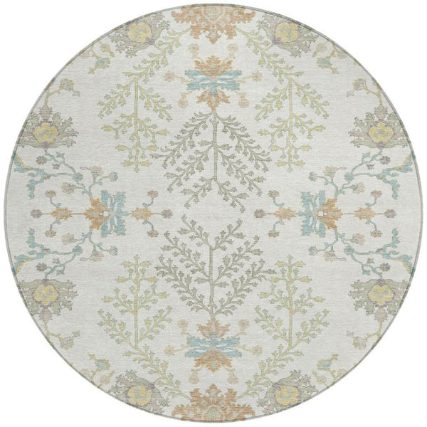 8 Ft Round Oriental Polyester Area Rug Washable Stain Resistant for Indoor Outdoor Use