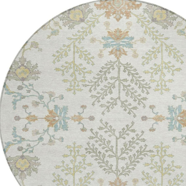8 Ft Round Oriental Polyester Area Rug Washable Stain Resistant for Indoor Outdoor Use