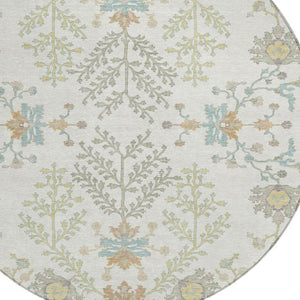 8 Ft Round Oriental Polyester Area Rug Washable Stain Resistant for Indoor Outdoor Use