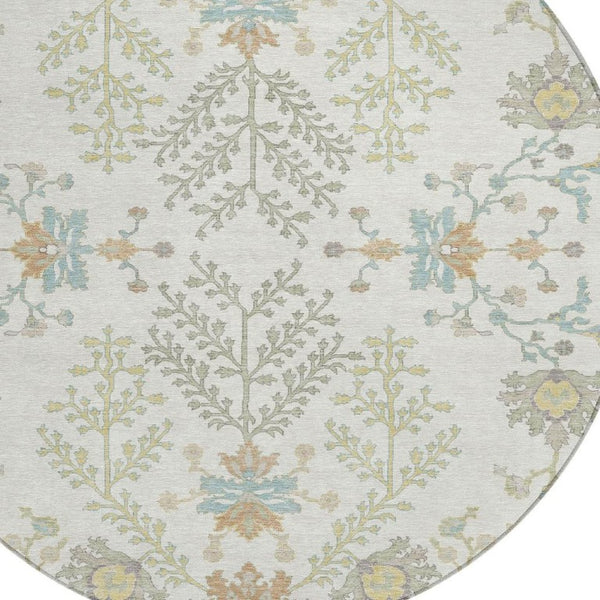 8 Ft Round Oriental Polyester Area Rug Washable Stain Resistant for Indoor Outdoor Use