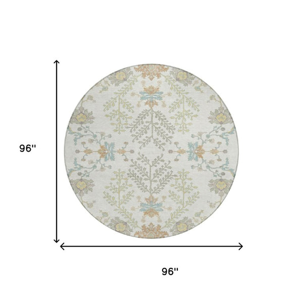 8 Ft Round Oriental Polyester Area Rug Washable Stain Resistant for Indoor Outdoor Use