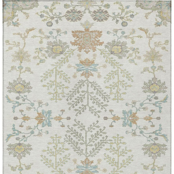 8 X 10 Ivory Beige Oriental Polyester Area Rug Washable for Indoor Outdoor Use