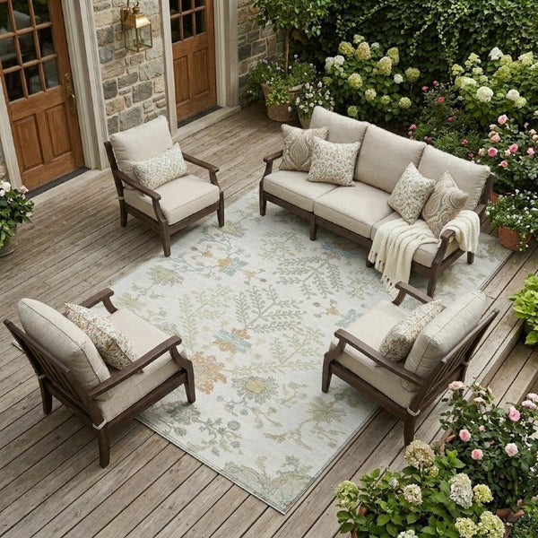 9 X 12 Ivory Beige Oriental Polyester Area Rug for Indoor Outdoor High Traffic Use