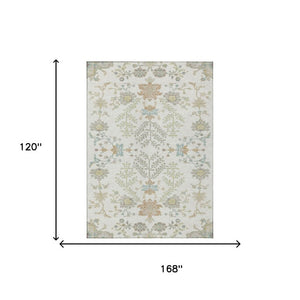 10 X 14 Ivory Beige Oriental Polyester Area Rug Stain Resistant Indoor Outdoor