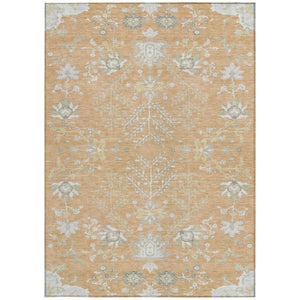 5x8 Peach Ivory Oriental Polyester Area Rug Washable for Indoor Outdoor Spaces