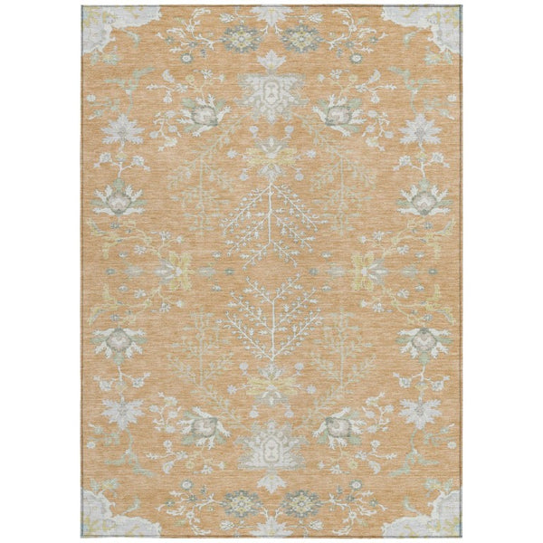 5x8 Peach Ivory Oriental Polyester Area Rug Washable for Indoor Outdoor Spaces