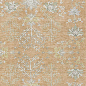 5x8 Peach Ivory Oriental Polyester Area Rug Washable for Indoor Outdoor Spaces