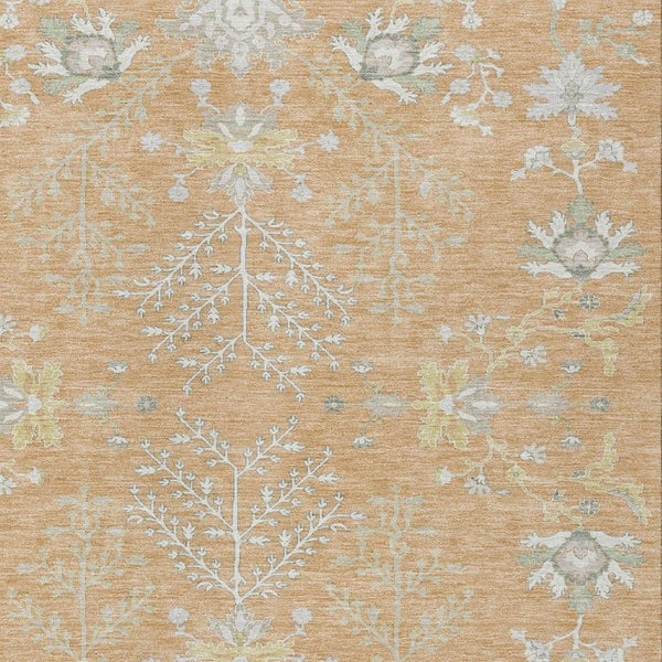 5x8 Peach Ivory Oriental Polyester Area Rug Washable for Indoor Outdoor Spaces