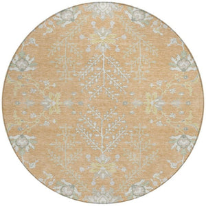 HomeRoots 8 Foot Round Oriental Polyester Area Rug Washable Peach Ivory Patio or Kitchen 736146