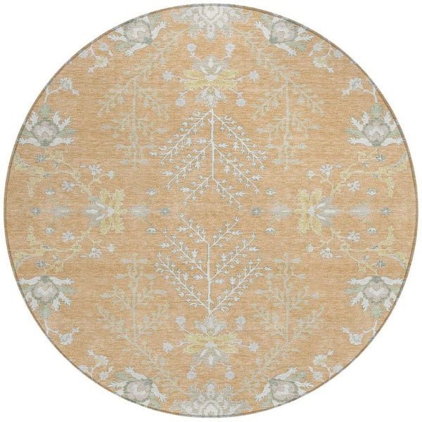 HomeRoots 8 Foot Round Oriental Polyester Area Rug Washable Peach Ivory Patio or Kitchen 736146