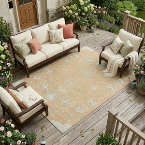 8x10 Peach Ivory Oriental Polyester Area Rug Stain Resistant for Patio or Living Room
