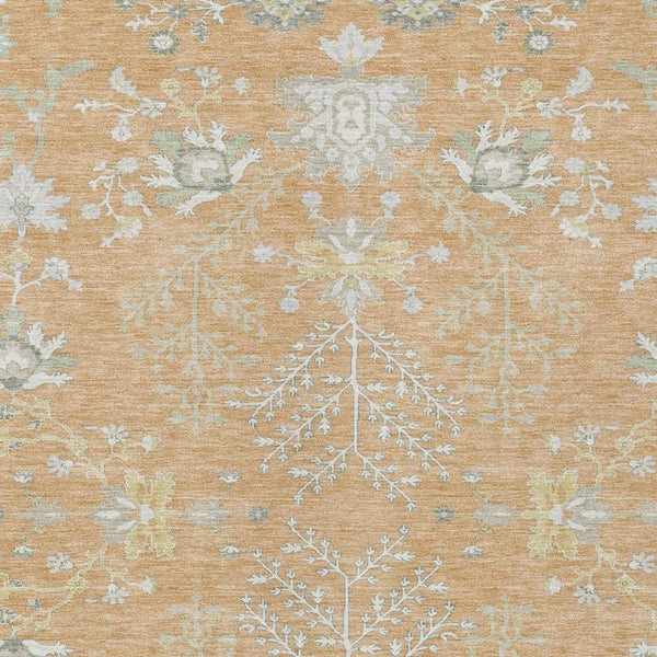 8x10 Peach Ivory Oriental Polyester Area Rug Stain Resistant for Patio or Living Room