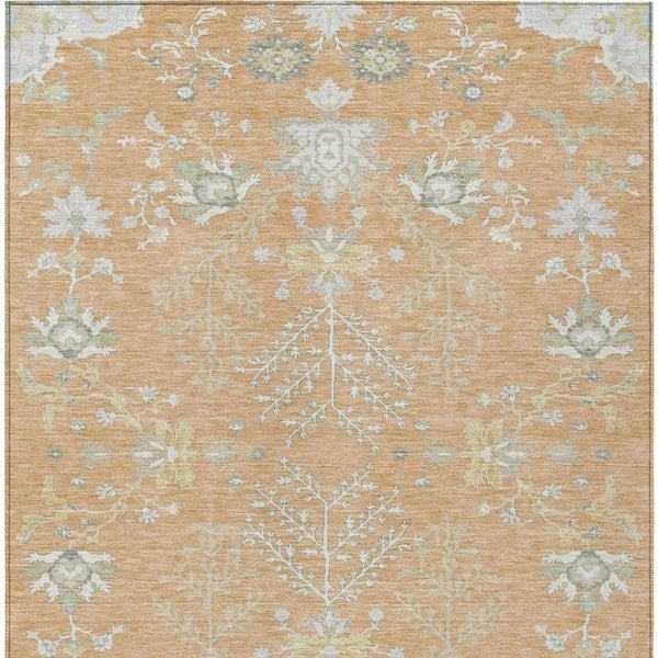 8x10 Peach Ivory Oriental Polyester Area Rug Stain Resistant for Patio or Living Room