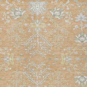 9 X 12 Peach Ivory Oriental Polyester Area Rug for Indoor Outdoor Living Spaces