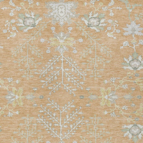 9 X 12 Peach Ivory Oriental Polyester Area Rug for Indoor Outdoor Living Spaces