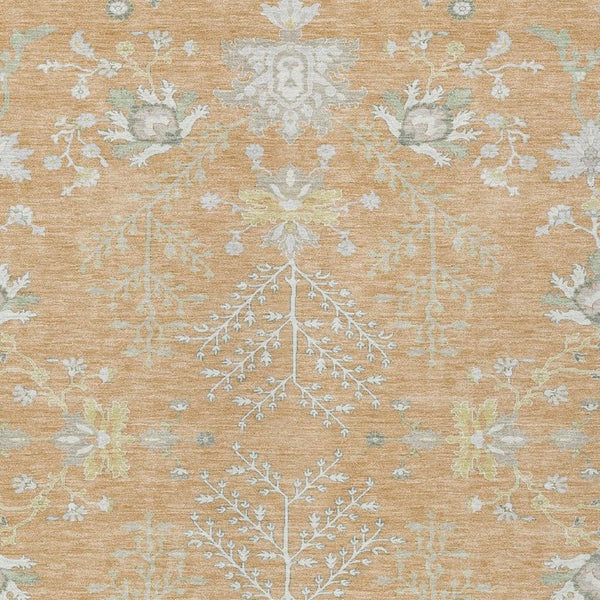 9 X 12 Peach Ivory Oriental Polyester Area Rug for Indoor Outdoor Living Spaces