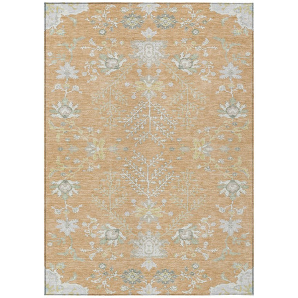 HomeRoots 10 X 14 Peach Ivory Oriental Polyester Rug Washable Indoor Outdoor Stain Resistant 736149
