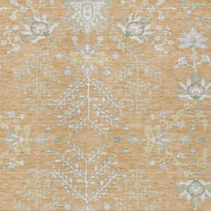 10 X 14 Peach Ivory Oriental Polyester Rug Washable Indoor Outdoor Stain Resistant