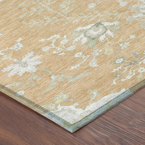 10 X 14 Peach Ivory Oriental Polyester Rug Washable Indoor Outdoor Stain Resistant