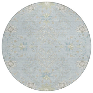HomeRoots 8 Foot Round Oriental Polyester Area Rug Washable Indoor Outdoor Sky Blue Ivory 736152